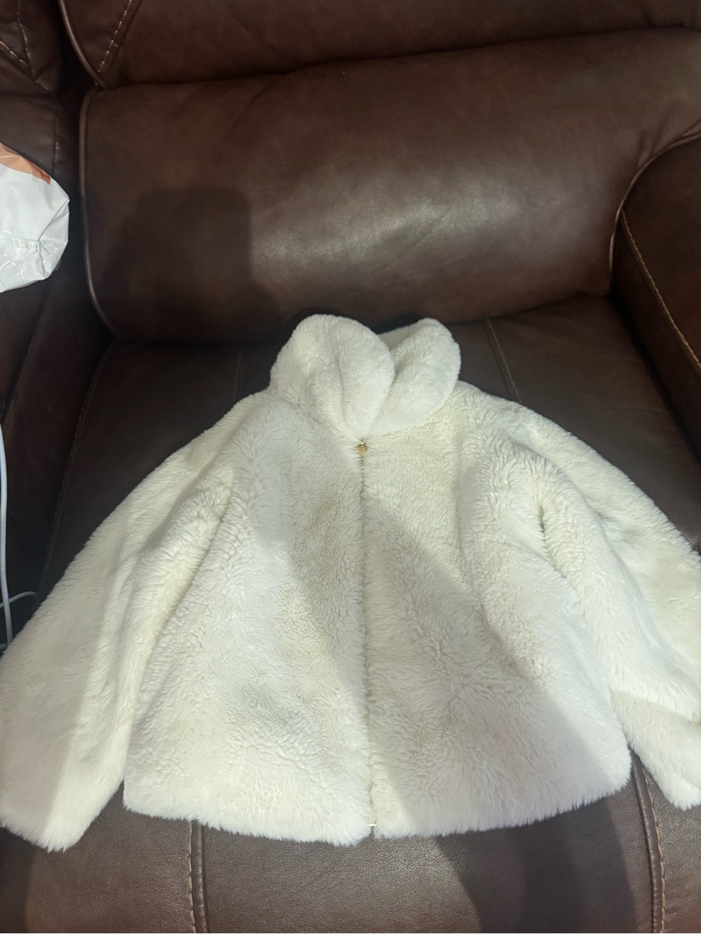 Kids white Faux Fur Jacket with Cozy Collar